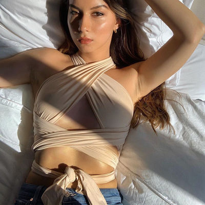 แขนไม่ขน V Neck Tank Top สายด้าย สไตล์เซ็กซี่ Cross Halter Top