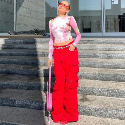 ชุดสตรีแบบไม่ชุด เสื้อเสื้อแขนยาว สีสปาย พิมพ์สลิมฟิต คอแขนยาว