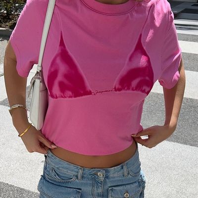 เสื้อยืดสไตล์ สะดวกสบาย สีดีคอล สีสั้น