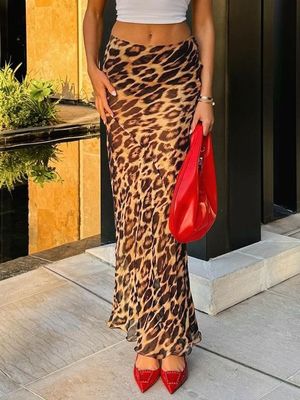 สัมเมอร์แฟชั่นใหม่เซ็กซี่ Leopard พิมพ์ Chiffon ปลาหางกระโปรงพื้น - กระโปรงยาว
