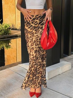 สัมเมอร์แฟชั่นใหม่เซ็กซี่ Leopard พิมพ์ Chiffon ปลาหางกระโปรงพื้น - กระโปรงยาว