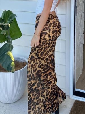 สัมเมอร์แฟชั่นใหม่เซ็กซี่ Leopard พิมพ์ Chiffon ปลาหางกระโปรงพื้น - กระโปรงยาว